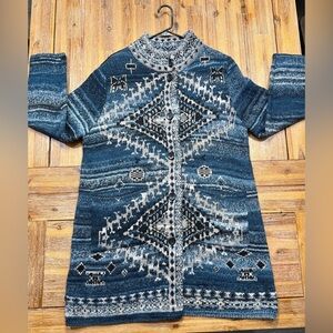 J. Jill Long Cardigan Duster Southwestern Style Sweater knit. Wool Blend. XL